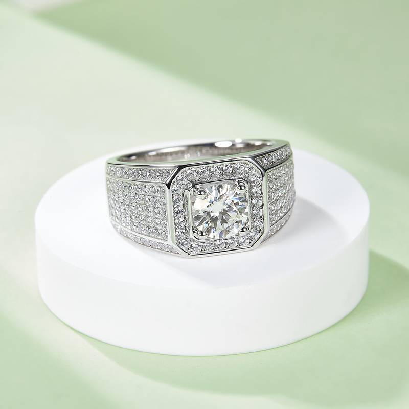 文军款S925银镀白金MoissaniteMen's Ring1ctD级